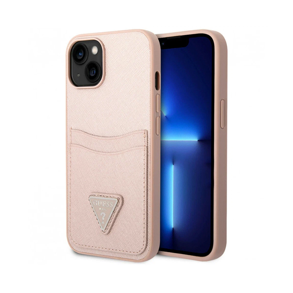 Guess чехол для iPhone 14 Plus Saffiano Double Card with Cardholder (розовый) GUHCP14MPSATPP