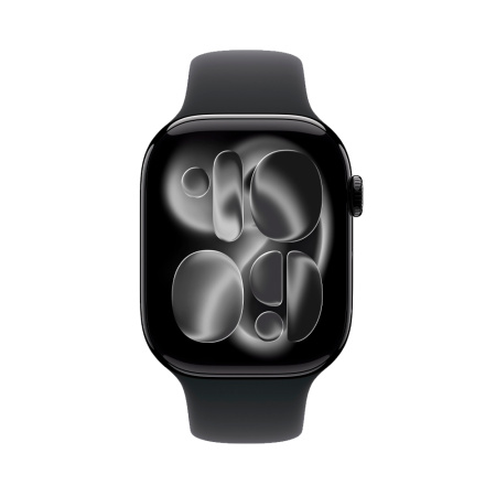 Apple Watch 11 42mm, алюминий, черный, спортивный черный ремешок S/M