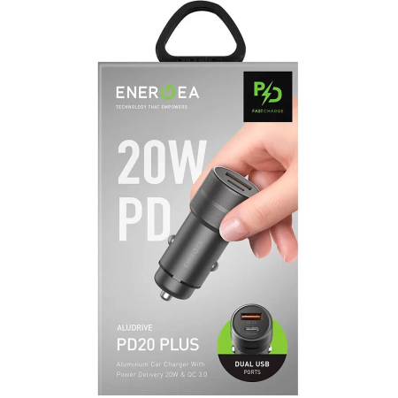 EnergEA АЗУ Alu Drive PD20+ 38W Type-C + USB A (серый) CAR-AD-D20