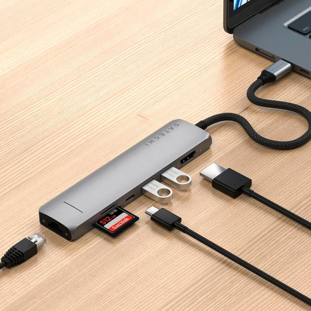 Satechi хаб 7-port Slim 4 Multiport Adapter with Ethernet (серый) ST-P7SM