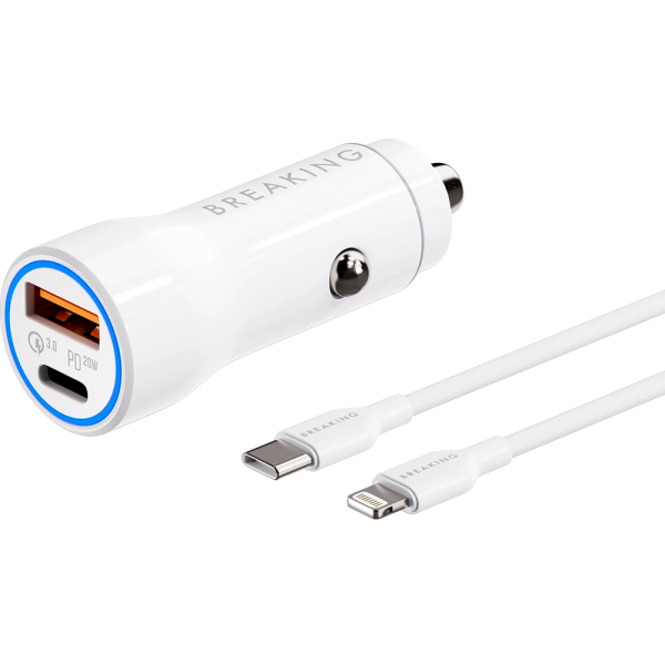 Breaking АЗУ A20 20W Type-C + USB A + кабель Lightning (белый) 23211