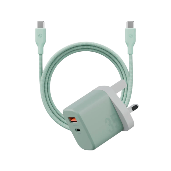 EnergEA СЗУ GoPort Velox Kit GaN35 Type-C + USB A + кабель Type-C/Type-C (зеленый) CHR-GPVLX-EU-GRN